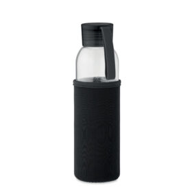 Glass drinking bottle with protective cover and carrying loop 500 ml black
