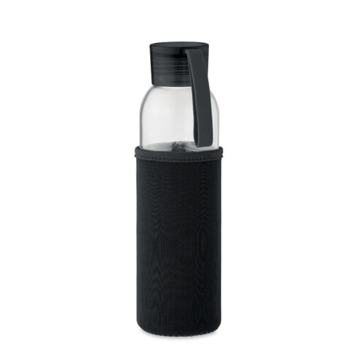 Glass drinking bottle with protective cover and carrying loop 500 ml black