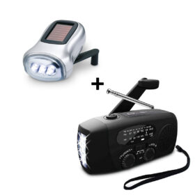 Combo deal: Hand-crank flashlight with solar panel + Emergency radio