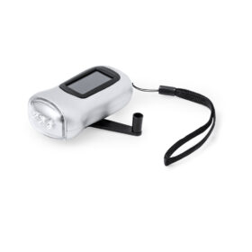 Squeeze flashlight with solar panel and carrying loop gray