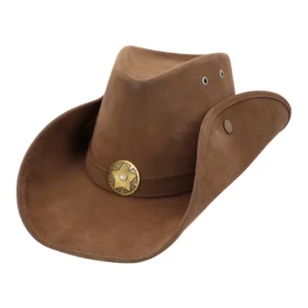 Cowboy hat with star faux leather brown