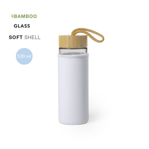 Stylish drinking bottle with protective sleeve made of glass and bamboo - 530ml