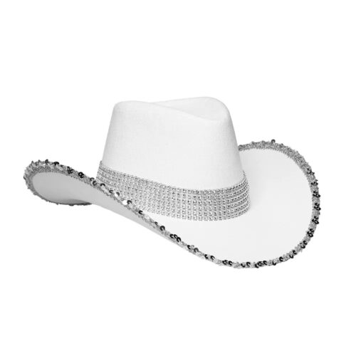 Cowboy hat sequins with stones white