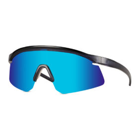 Black sports sunglasses with glossy semi-rimless frame - Blue lenses