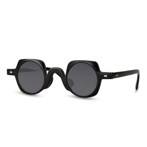 Round sunglasses glossy black – Black lenses