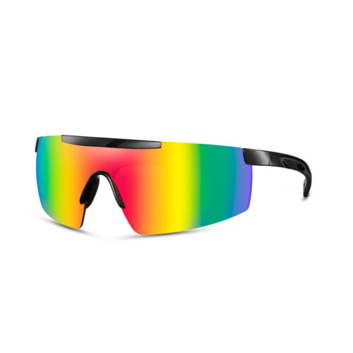 Black sports sunglasses with glossy semi-rimless frame - Multicolor lenses
