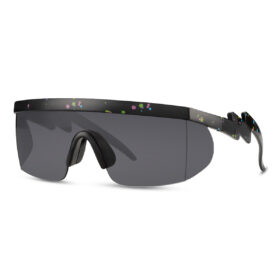 Black sports sunglasses with glossy semi-rimless frame with print - Black lenses
