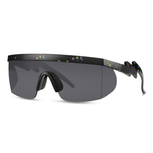 Black sports sunglasses with glossy semi-rimless frame with print - Black lenses