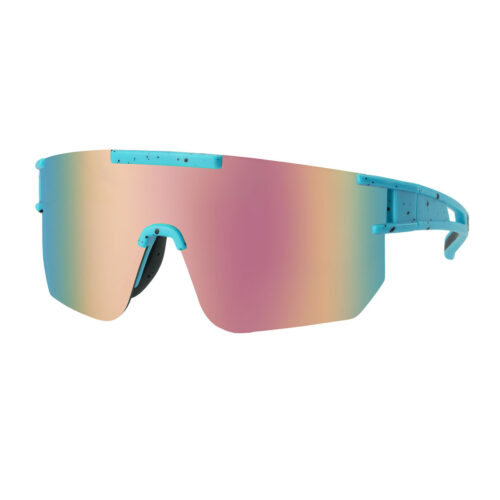 Blue Sports Sunglasses with Speckled Frame - Multicolor Lenses