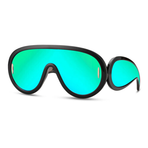 Futuristic pilot goggles with side lenses black - Green lenses