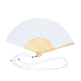 Hand fan with adjustable bamboo cord - White