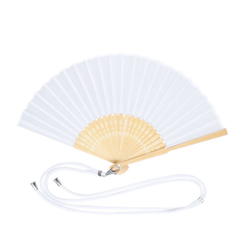 Hand fan with adjustable bamboo cord - White