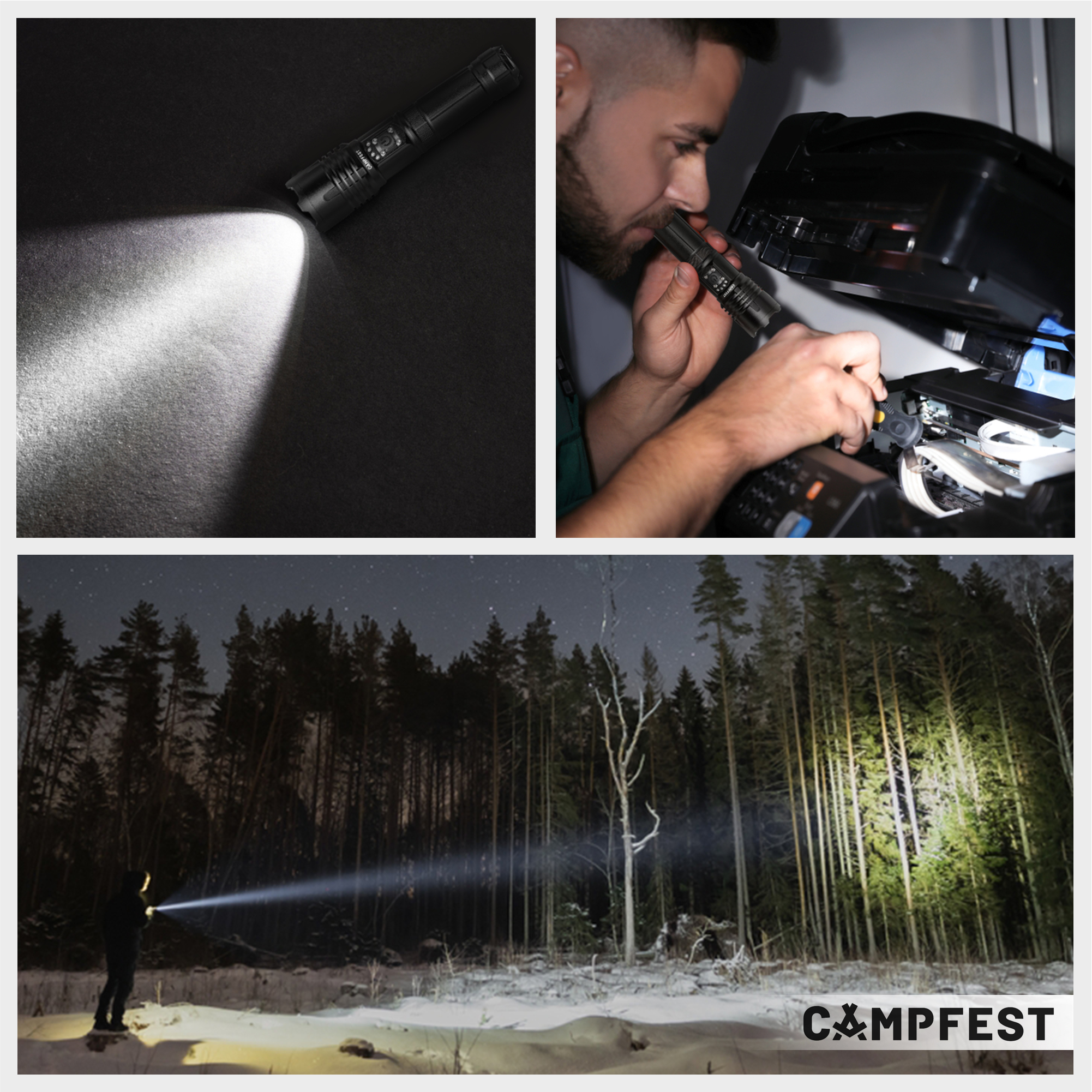 Campfest rechargeable LED flashlight with SOS mode 5000 mAh - Black - Image 10
