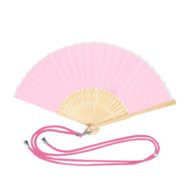 Hand fan with adjustable bamboo cord - Pink