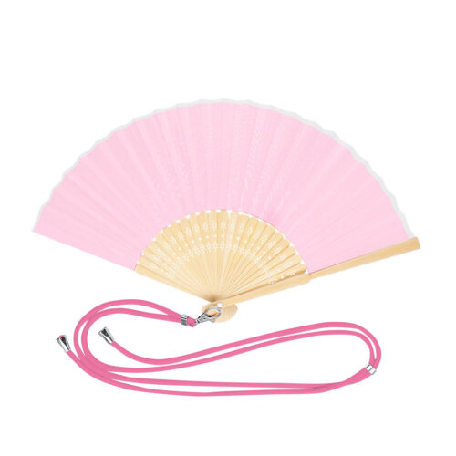 Hand fan with adjustable bamboo cord - Pink
