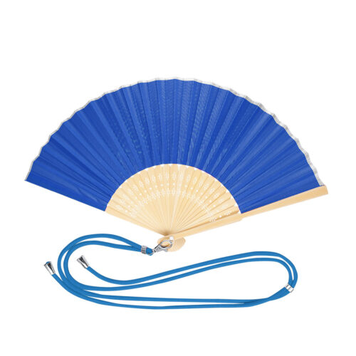 Hand fan with adjustable bamboo cord - Blue