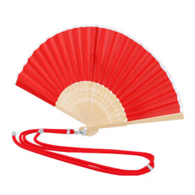 Hand Fan with Adjustable Bamboo Cord Red