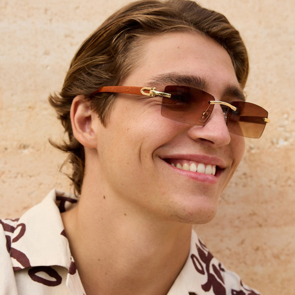 Rectangular sunglasses gold - Brown lenses - Image 3