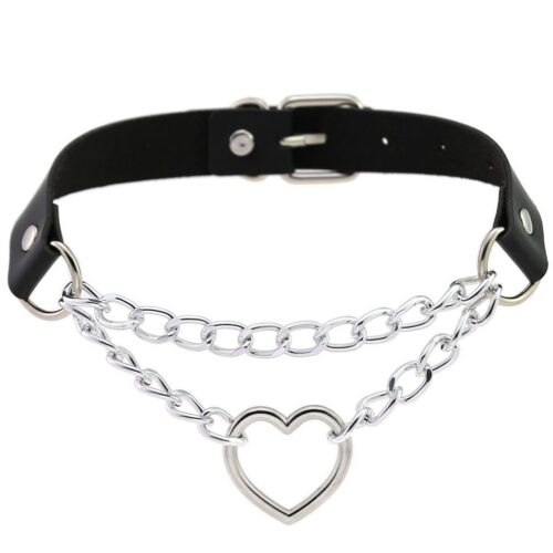 Choker with buckle and heart-shaped pendant black