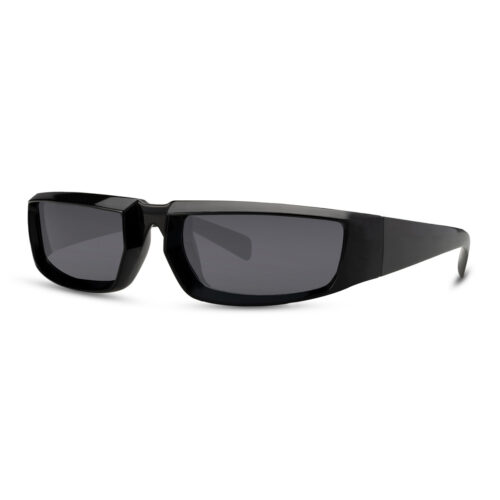 Shiny black rectangular sunglasses - With black lenses