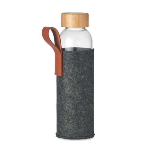 Glass water bottle with bamboo cap and RPET sleeve
