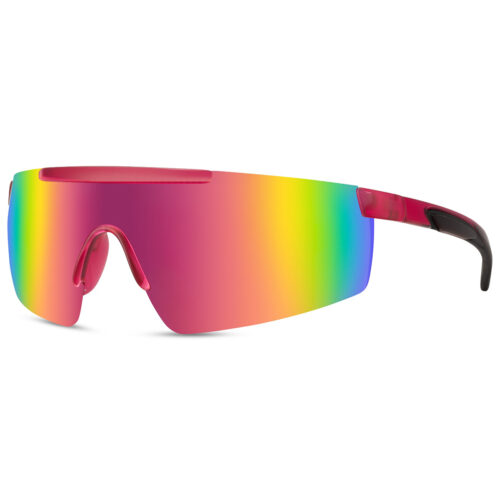 Pink sports sunglasses with glossy semi-rimless frame – Multicolor lenses