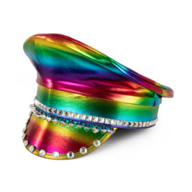 Rainbow cap with metallic rhinestones