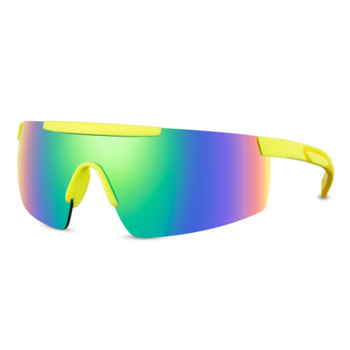 Yellow sports sunglasses with glossy semi-rimless frame – Multicolor lenses