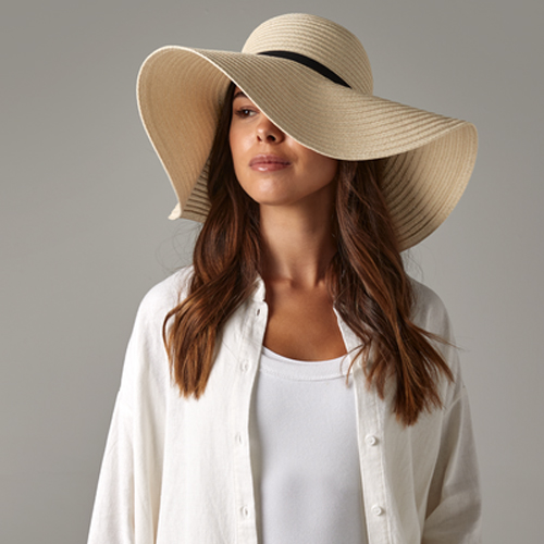 Beechfield one size sun hat with black band - Natural - Image 4