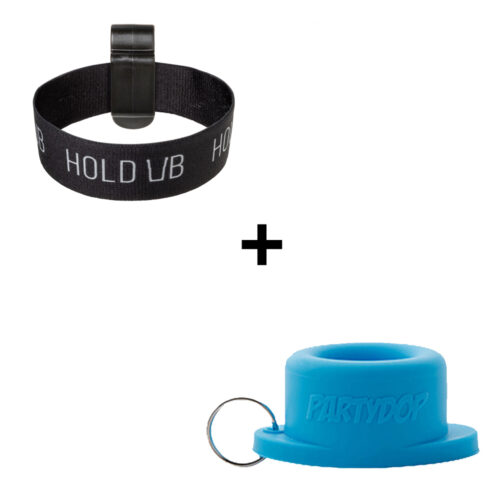 Hold Ub elastic cup holder black + Universal Party Cap blue