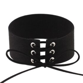 Lace-up faux leather choker black