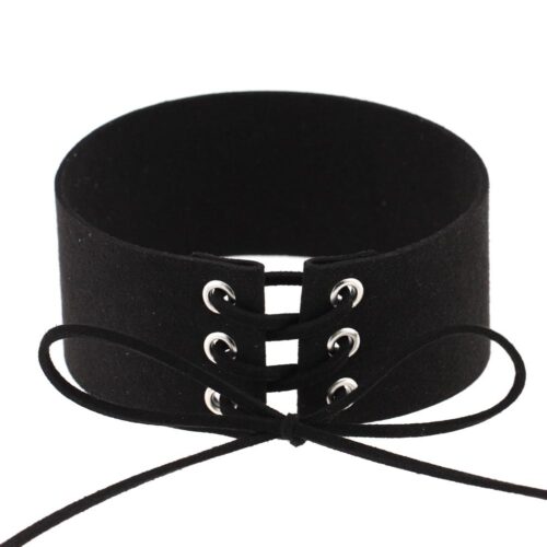 Lace-up faux leather choker black