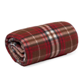 RPET fleece blanket checkered with storage pouch 150 x 120 cm red