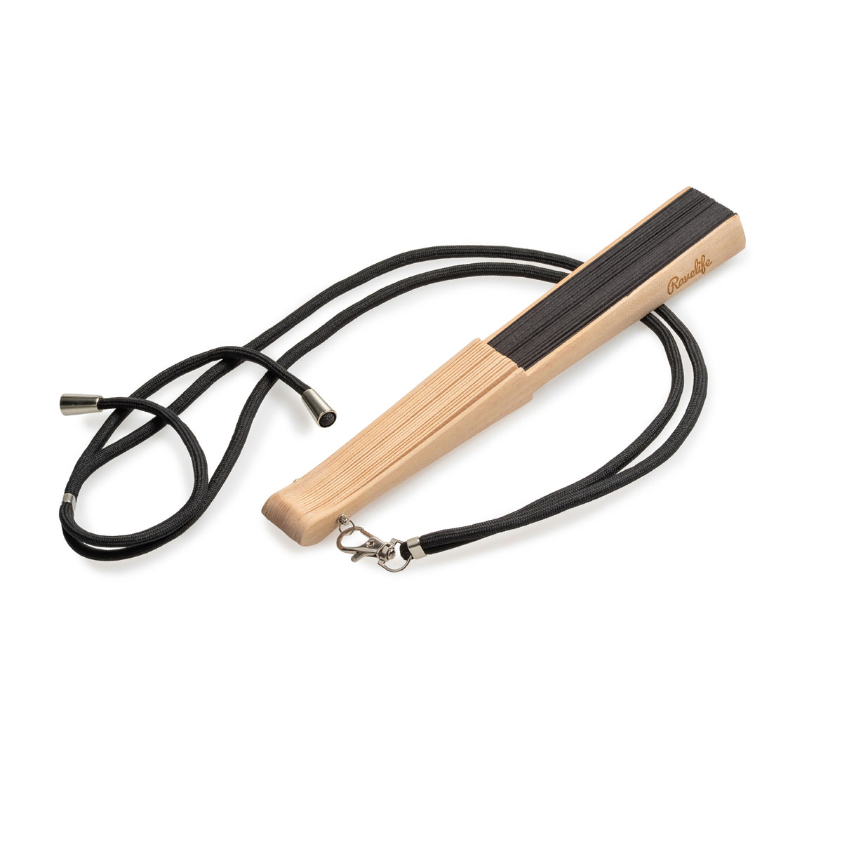 Ravelife Festival Neckfan - Hand Fan with Cord - Wood - Black - Image 3