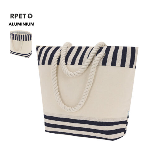 Cooler Bag Made from Recycled RPET Polyester – With Aluminum Interior – Strong & Durable – Dark Blue Stripes