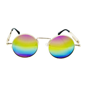Round hippie sunglasses with rainbow mirrored lenses