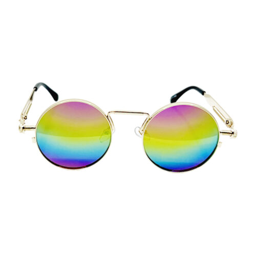 Round hippie sunglasses with rainbow mirrored lenses
