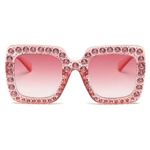 Square sunglasses with stones - Pink