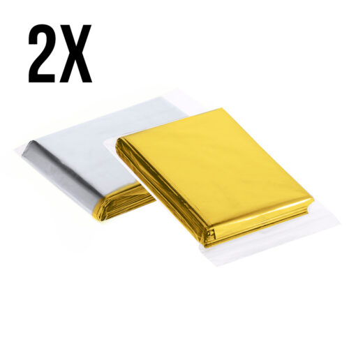 2 Pack - Insulating Emergency Blanket – Double-Sided Silver/Gold – Metallized PET – Waterproof & Compact