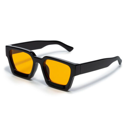 Square Sunglasses Thick Frame - Black with Orange Lenses