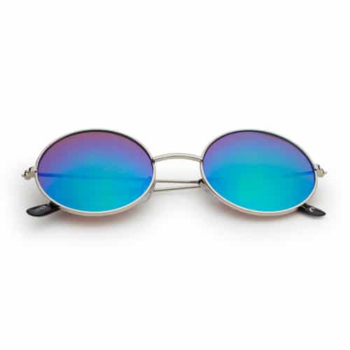 Hippie round sunglasses with green-blue mirrored lenses