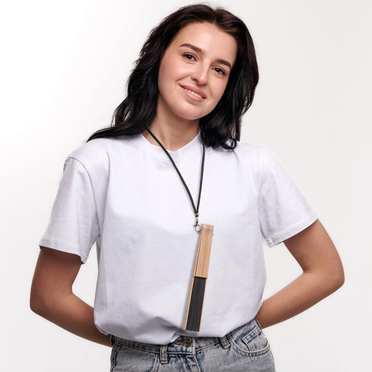 Ravelife Festival Neckfan - Hand Fan with Cord - Wood - Black - Image 4