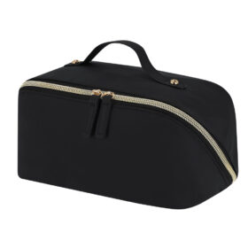 Black toiletry bag made of PU leather – Luxurious design with gold-colored zipper
