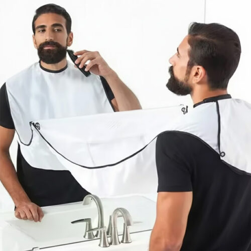 Beard shaving apron with suction cups - white