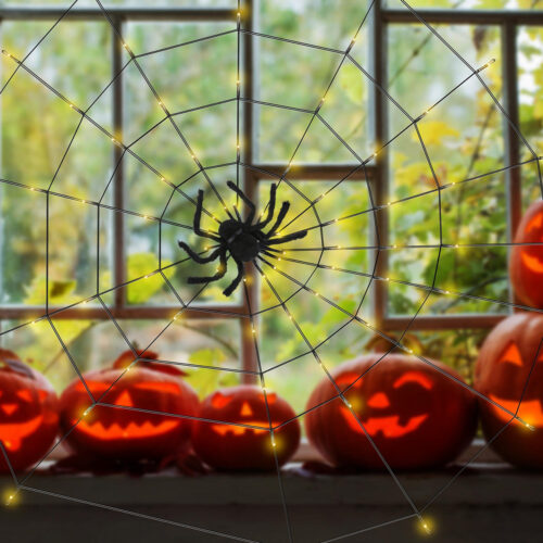 Halloween spider web string lights with timer function - 70 LEDs - 8 lighting modes