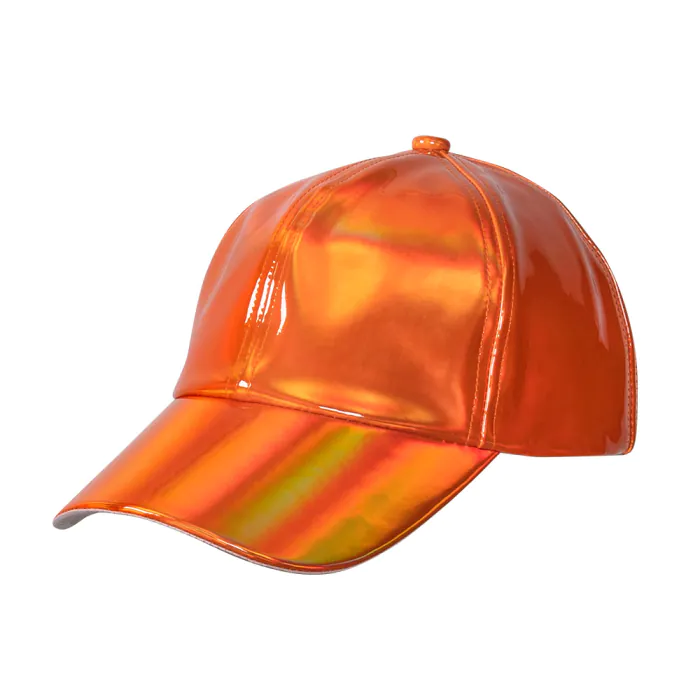 Holographic cap - Adjustable shiny baseball cap with plastic closure - Orange