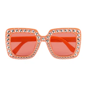 Square party glasses – Party glasses with rhinestones – Orange
