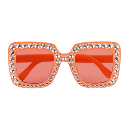 Square party glasses – Party glasses with rhinestones – Orange