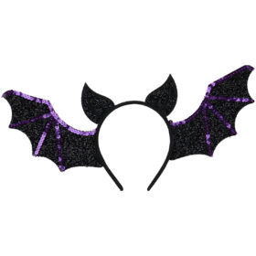 Halloween bat headband with sequins and rhinestones purple/black