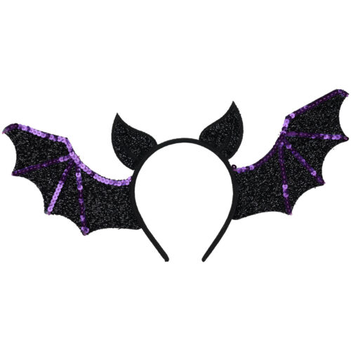 Halloween bat headband with sequins and rhinestones purple/black